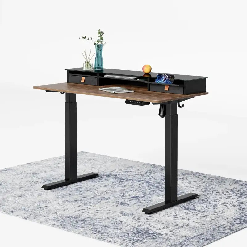 Electric Standing Desk with Double Drawer and Glass Top - 48