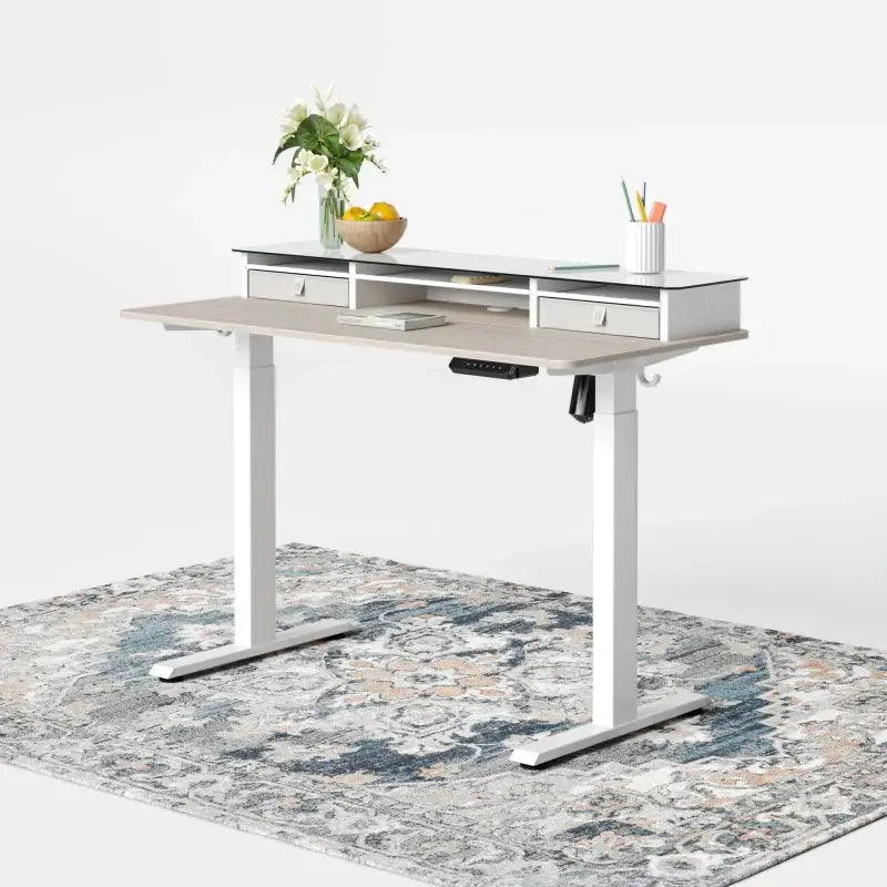 Electric Standing Desk with Double Drawer and Glass Top - 48