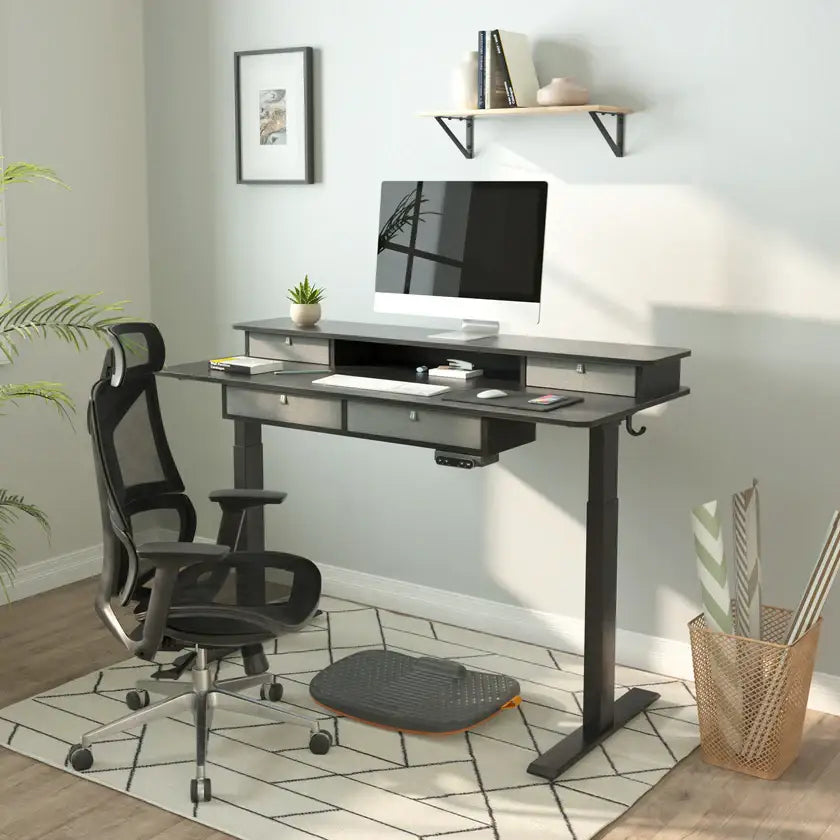 Electric Standing Desk with Drawer Made of Fabric Or Wood - Desk
