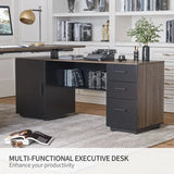 Executive Standing L-Shaped Desk with 3-Drawer File Cabinet