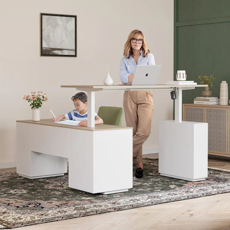 Executive Standing L-Shaped Desk with 3-Drawer File Cabinet