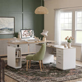 Executive Standing L-Shaped Desk with 3-Drawer File Cabinet