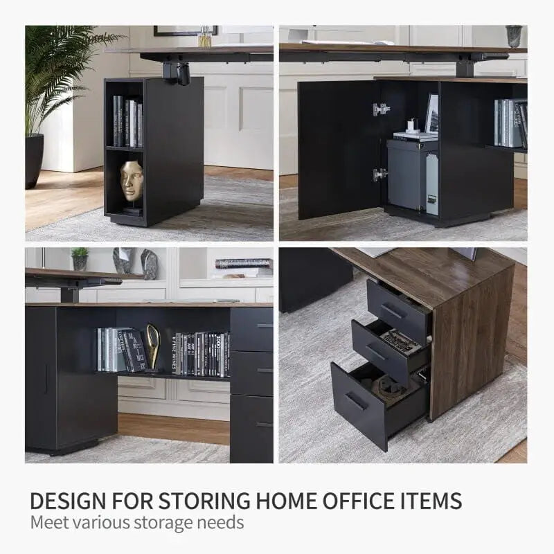 Executive Standing L-Shaped Desk with 3-Drawer File Cabinet