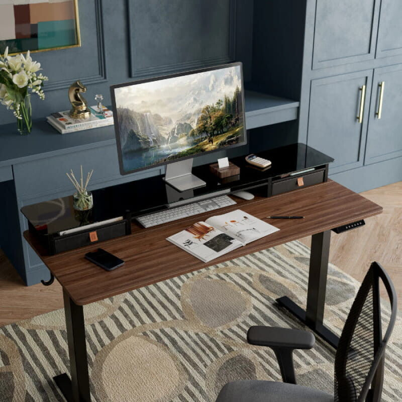 Electric Standing Desk Glass Top Double Drawer Eufaula