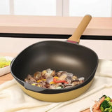 Flat Bottom Cast Non Stick Clear Lid Square Pan - Lid + steamer + sponge + silicone spatula - 32cm - Cookware set