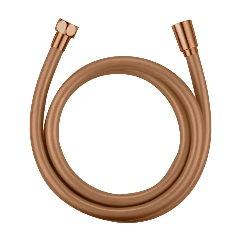 Brushed rose gold flexible shower hose 150cm PVC material closeup