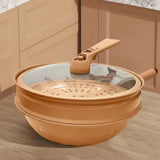 Functional Clay Steamer Flat Bottom Uncoated Wok Pan - Wok Steamer / 32cm - Cookware set