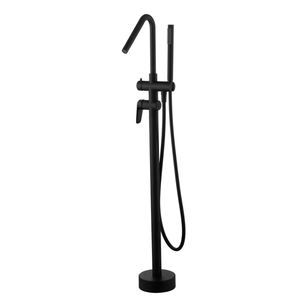 Matte black freestanding bathtub faucet with modern minimalist design
