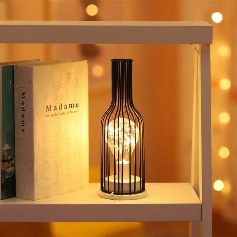 Hollow Out Wine Bottle Glass LED Lamp - Desk Lamp