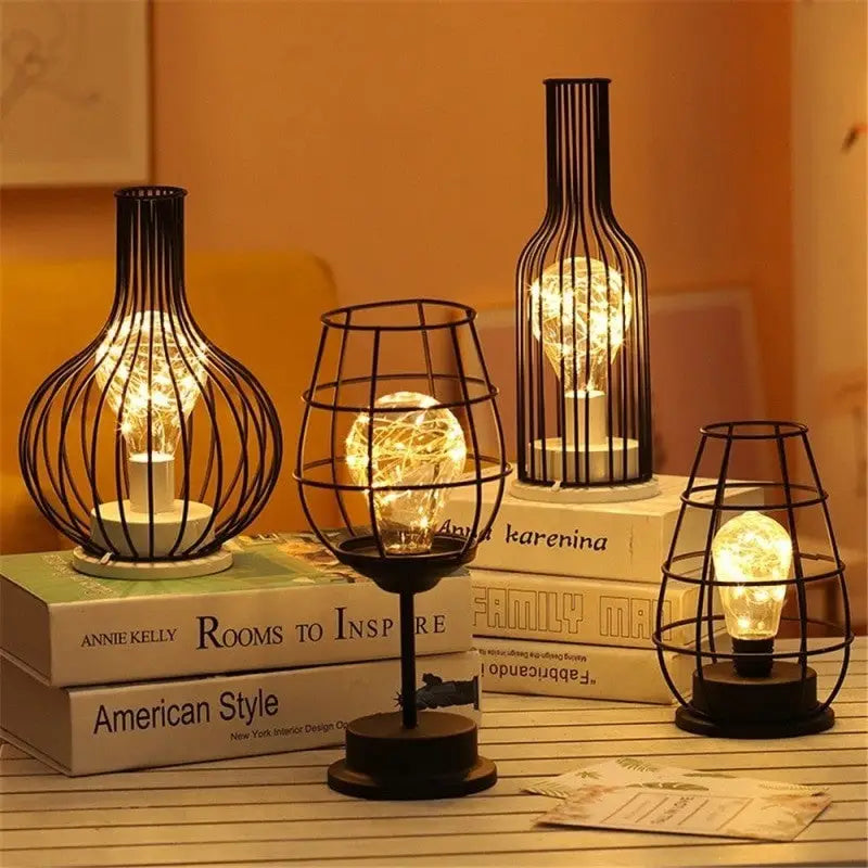 Hollow Out Wine Bottle Glass LED Lamp - Desk Lamp