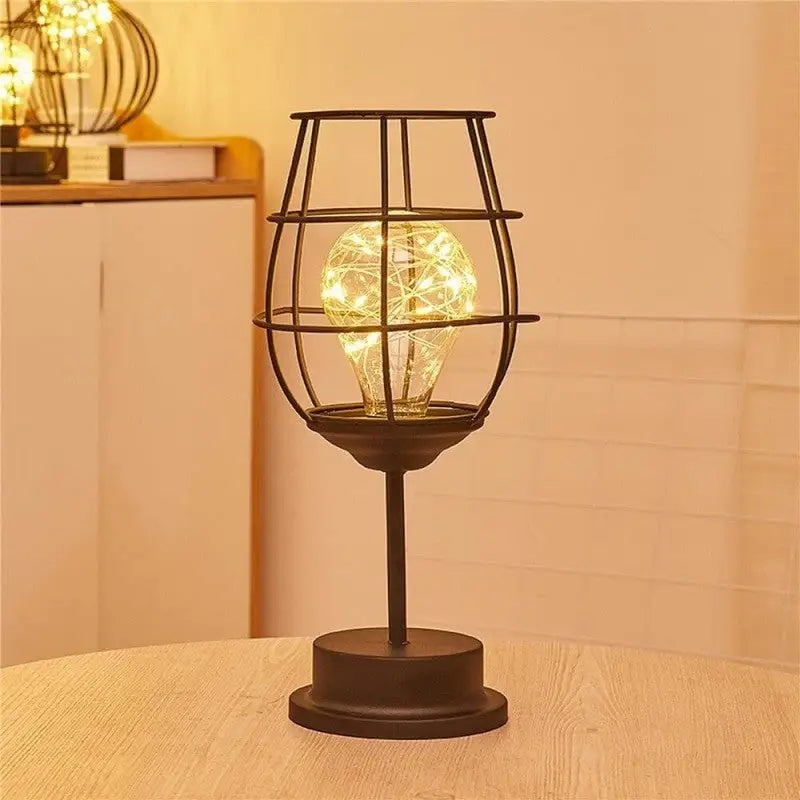 Hollow Out Wine Bottle Glass LED Lamp - Red Wine Glass - Desk Lamp