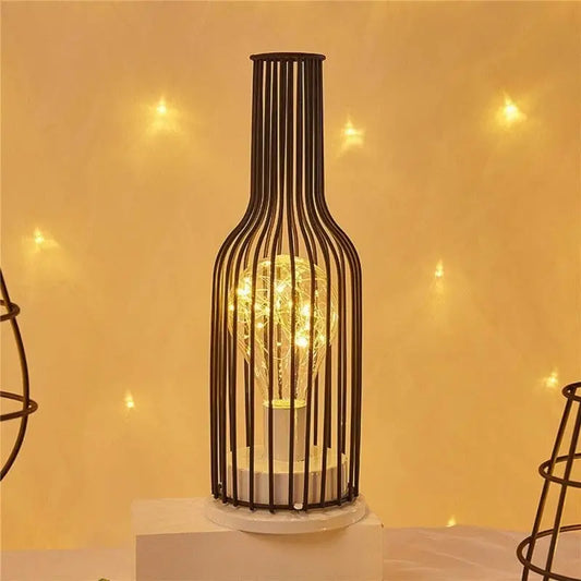 Hollow Out Wine Bottle Glass LED Lamp - Red Wine Bottle - Desk Lamp