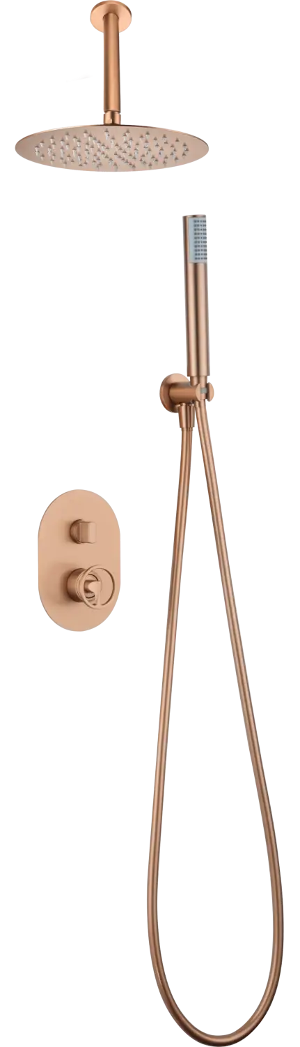 Conjunto Ducha Monomando Empotrado Vesubio Oro Rosa Cepillado