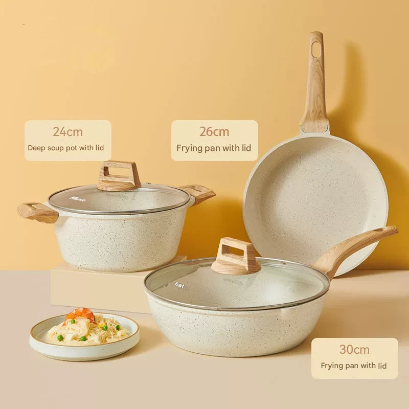 4 Piece Non Stick Cookware Frying Pan Soup Pot Set