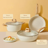 4 Piece Non Stick Cookware Frying Pan Soup Pot Set