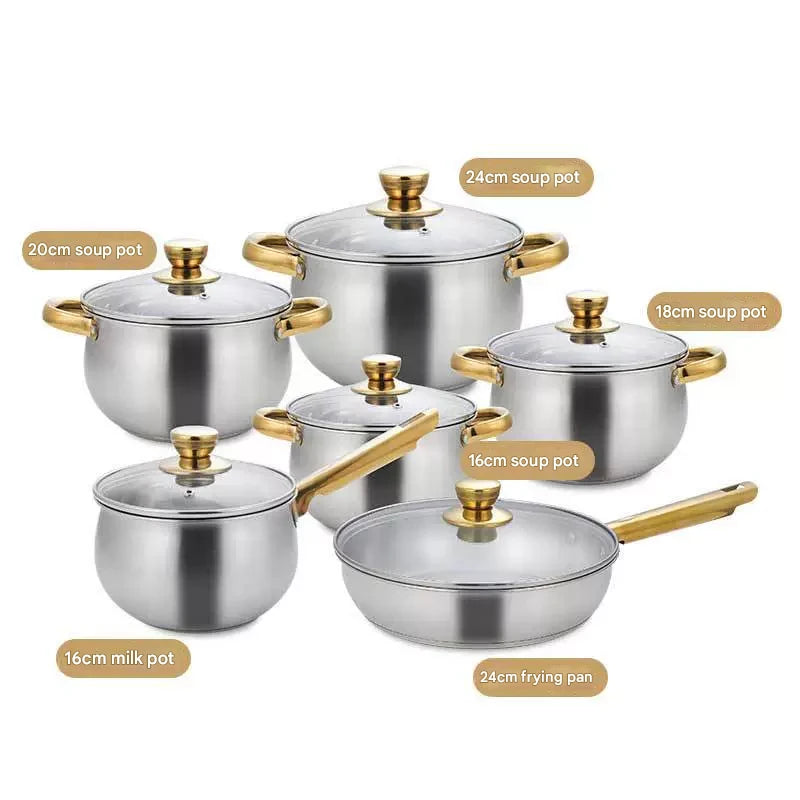 12 Piece Stainless Steel Cookware Pots Soup Pans Set