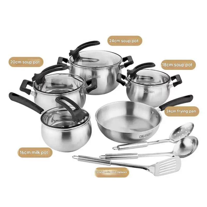 12 Piece Stainless Steel Cookware Pots Soup Pans Set