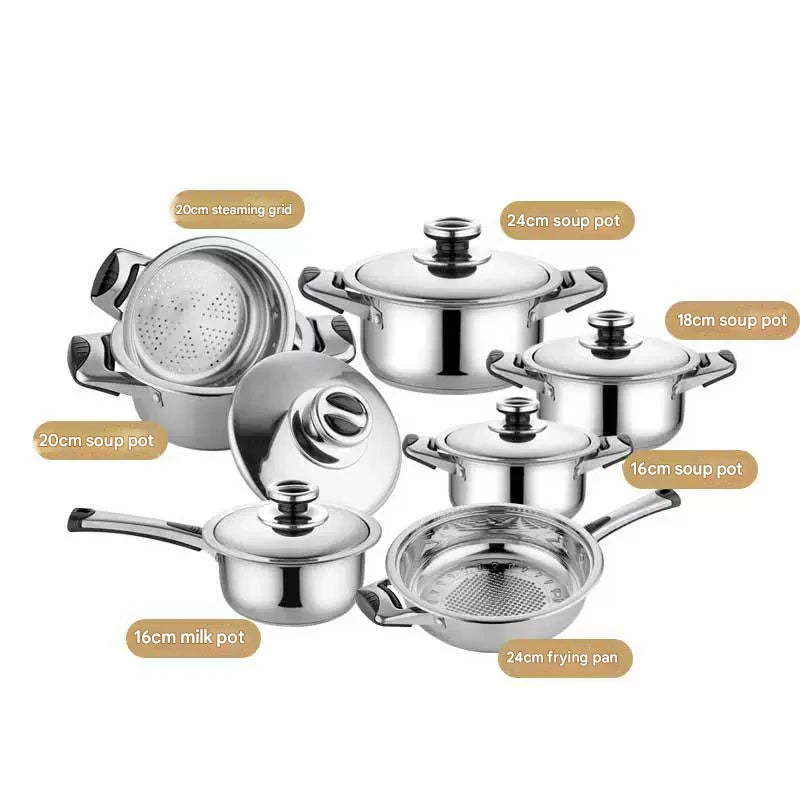 12 Piece Stainless Steel Cookware Pots Soup Pans Set