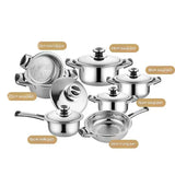 12 Piece Stainless Steel Cookware Pots Soup Pans Set