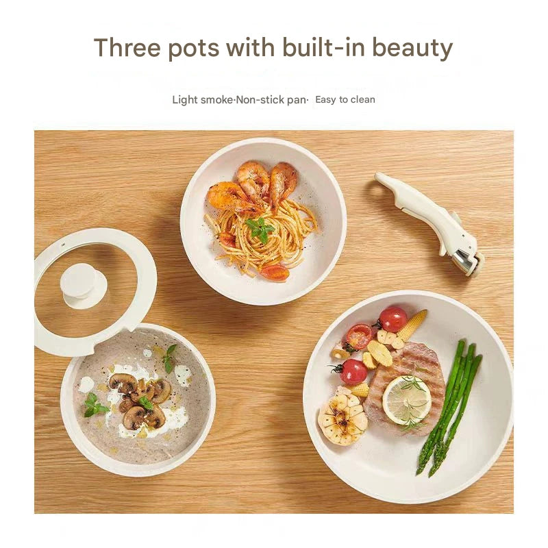 Ceramic Removable Non Stick Cookware Handle Frying Pot Set