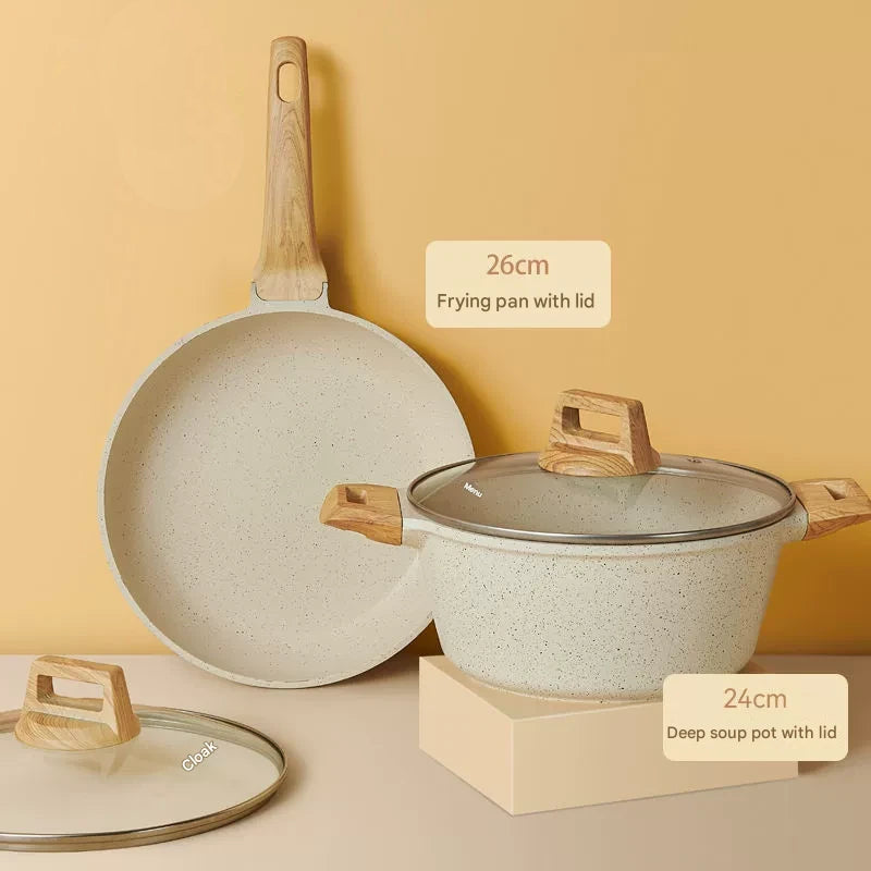 4 Piece Non Stick Cookware Frying Pan Soup Pot Set