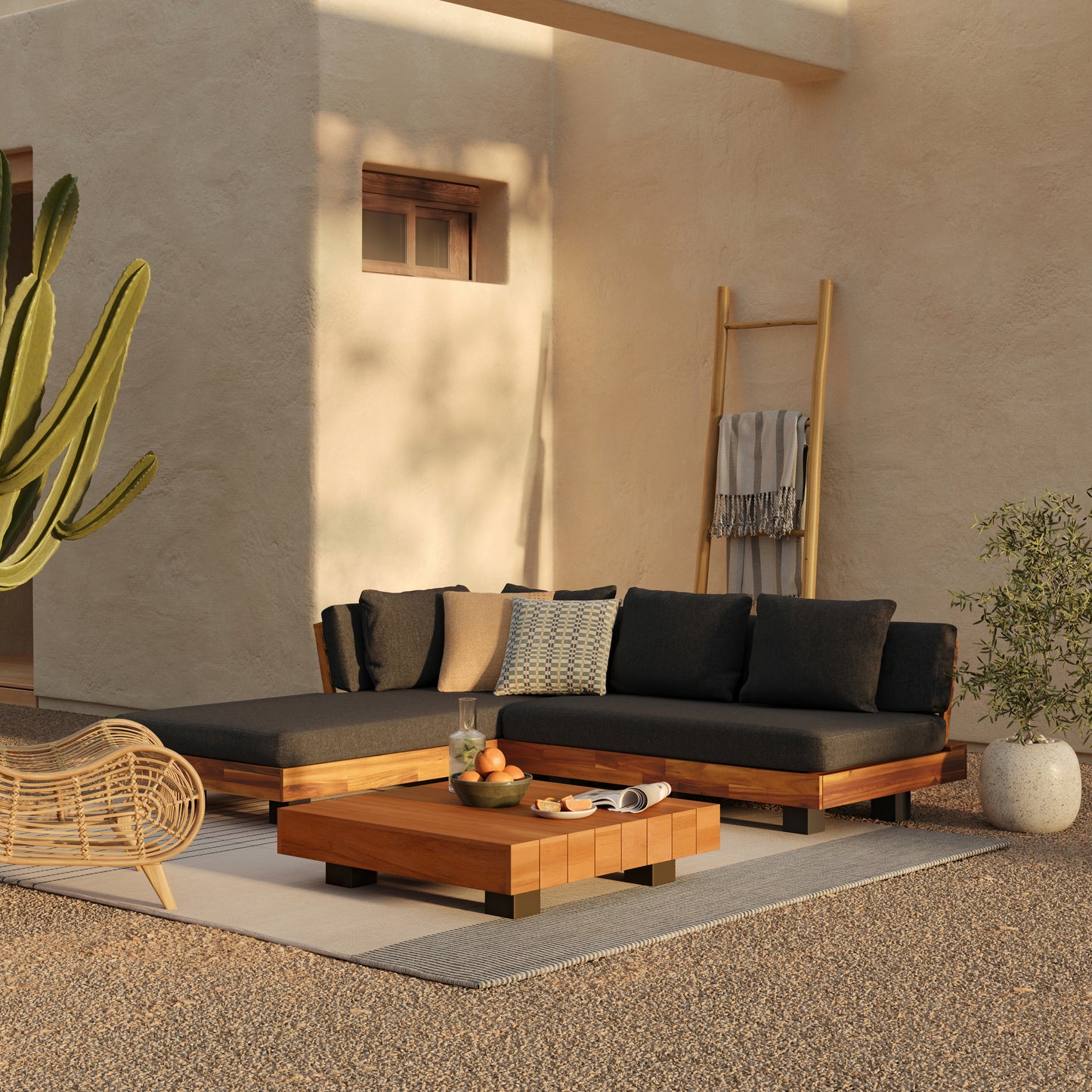 Modern Wood Outdoor Sectional Sofa Set