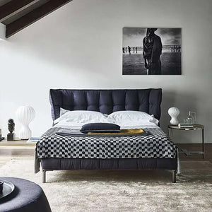 Italian Linen Modern Luxury Minimalist Double Bed Frame - Grey - Bedroom