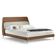 Italian Minimalist High Backrest Double Wood Bed Frame - Super leather fabric - Bedroom