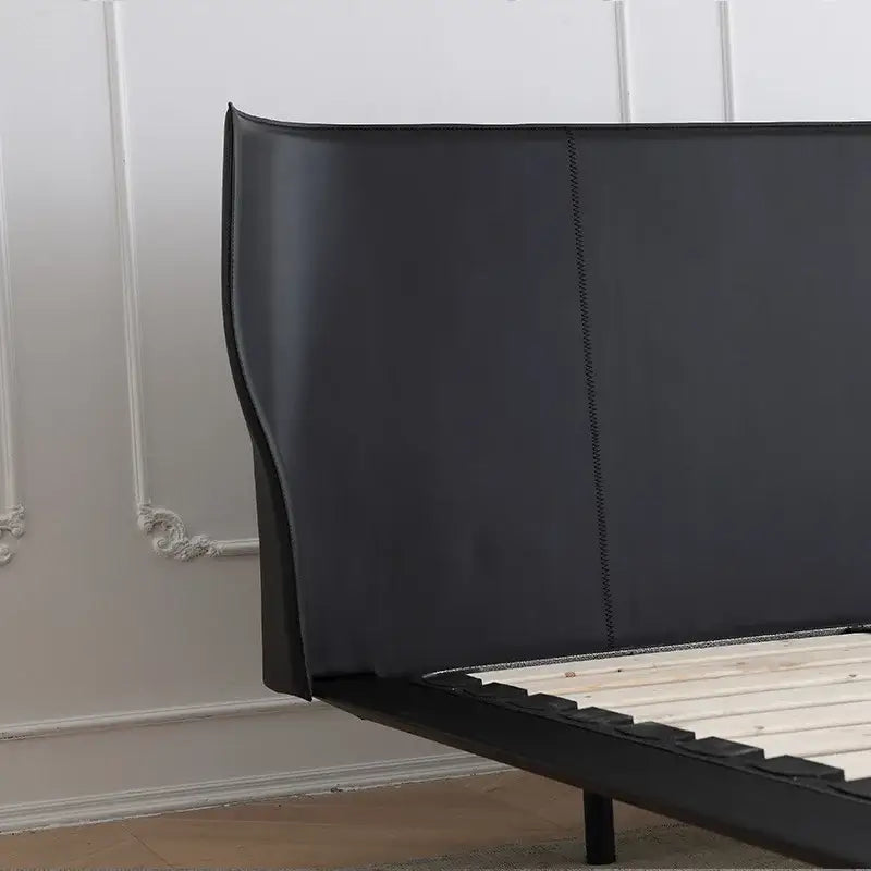 Italian Minimalist Saddle Leather Double Bed Frame - Bedroom