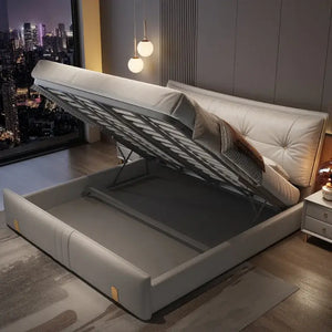 Italian Upholstered Storage High Backrest Double Bed Frame - 150 cm / Bed Frame - Bedroom