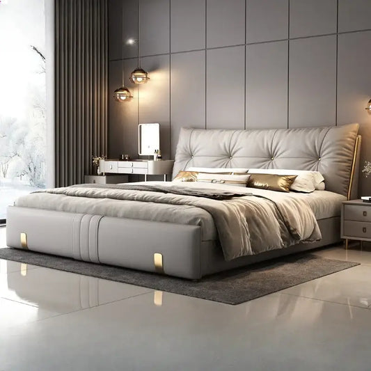 Italian Upholstered Storage High Backrest Double Bed Frame - Bedroom