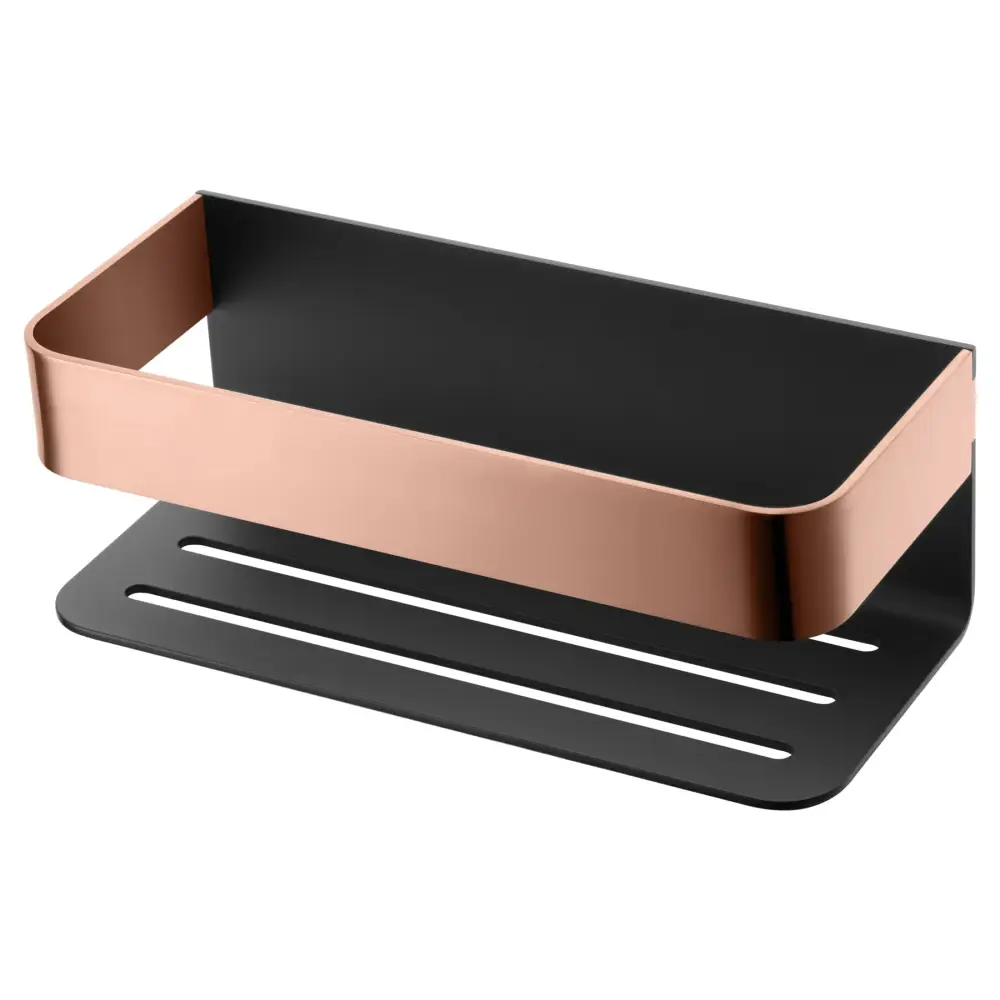 Black rose gold modern soap dish bathroom accessory on white background