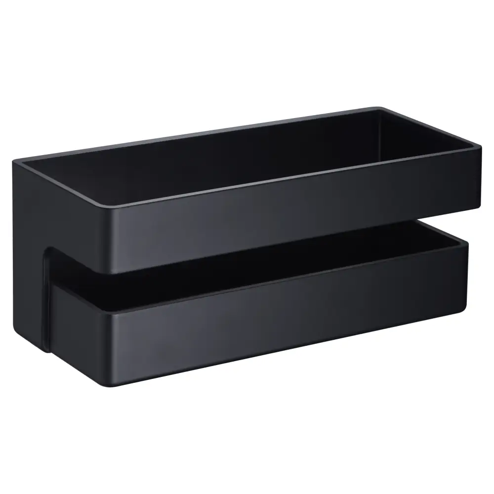 Matte black modern soap dish bathroom accessory on white background