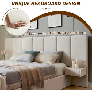 King Upholstered Lift Up Storage Velvet Headboard Bed Frame - Beige - Bedroom