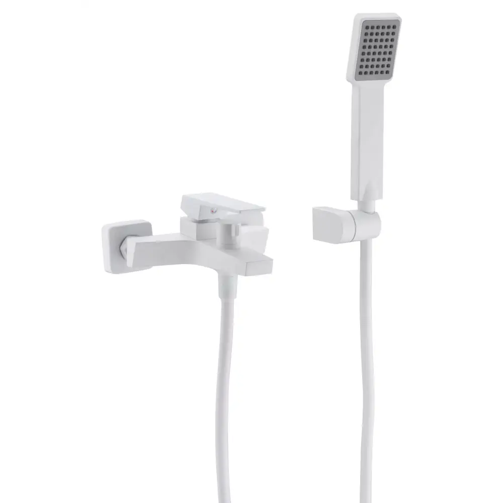 Matte white single-lever shower set with modern minimalist design bathroom