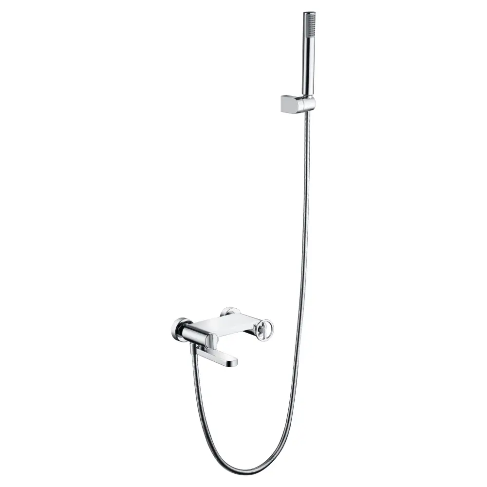 Chrome single-lever shower kit with modern monomando faucet design