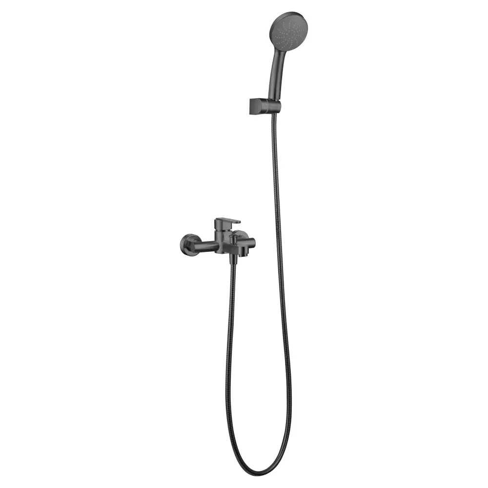 Matte black modern shower kit with single handle design and sleek finish