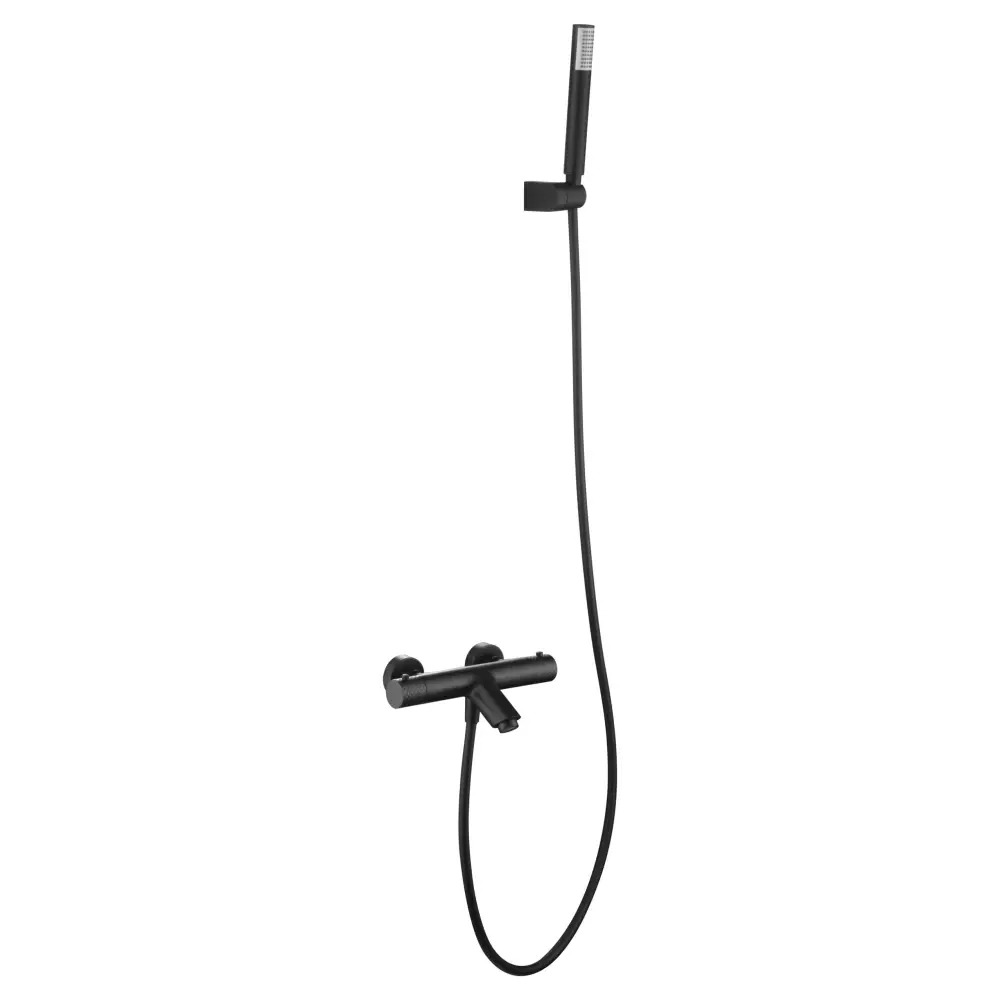Matte black thermostatic shower bath kit with modern design fixtures