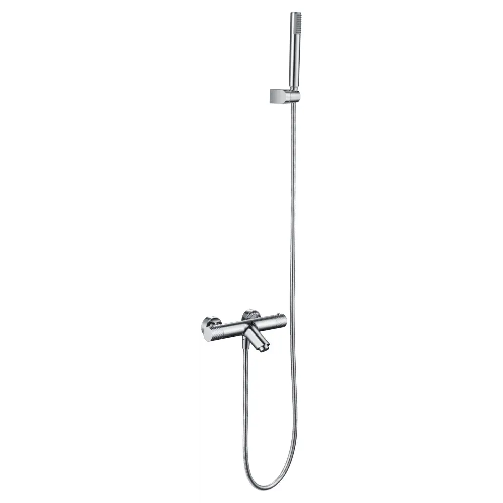 Chrome thermostatic shower bath kit with polished valve and fixtures