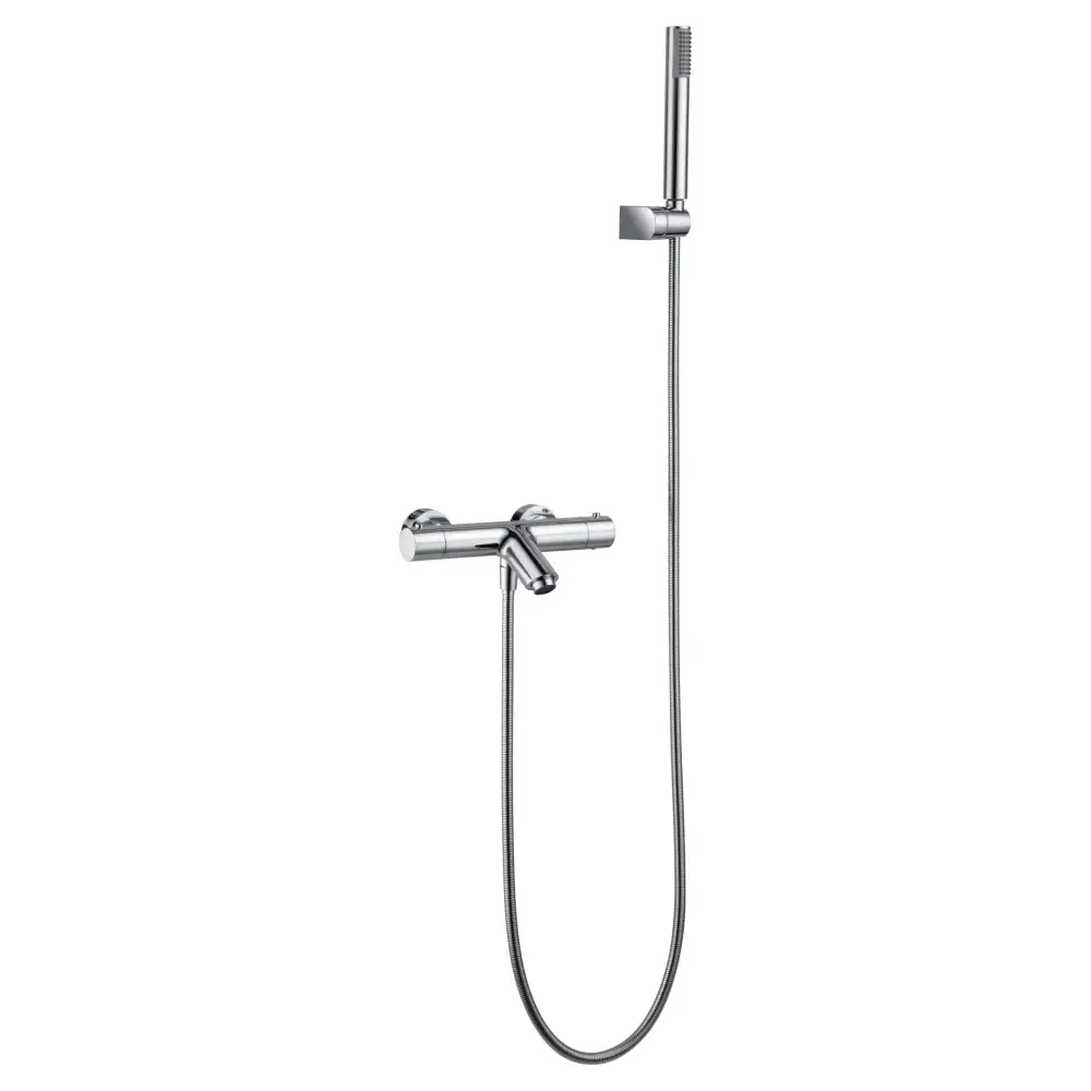 Chrome thermostatic shower bath kit with modern design fixtures