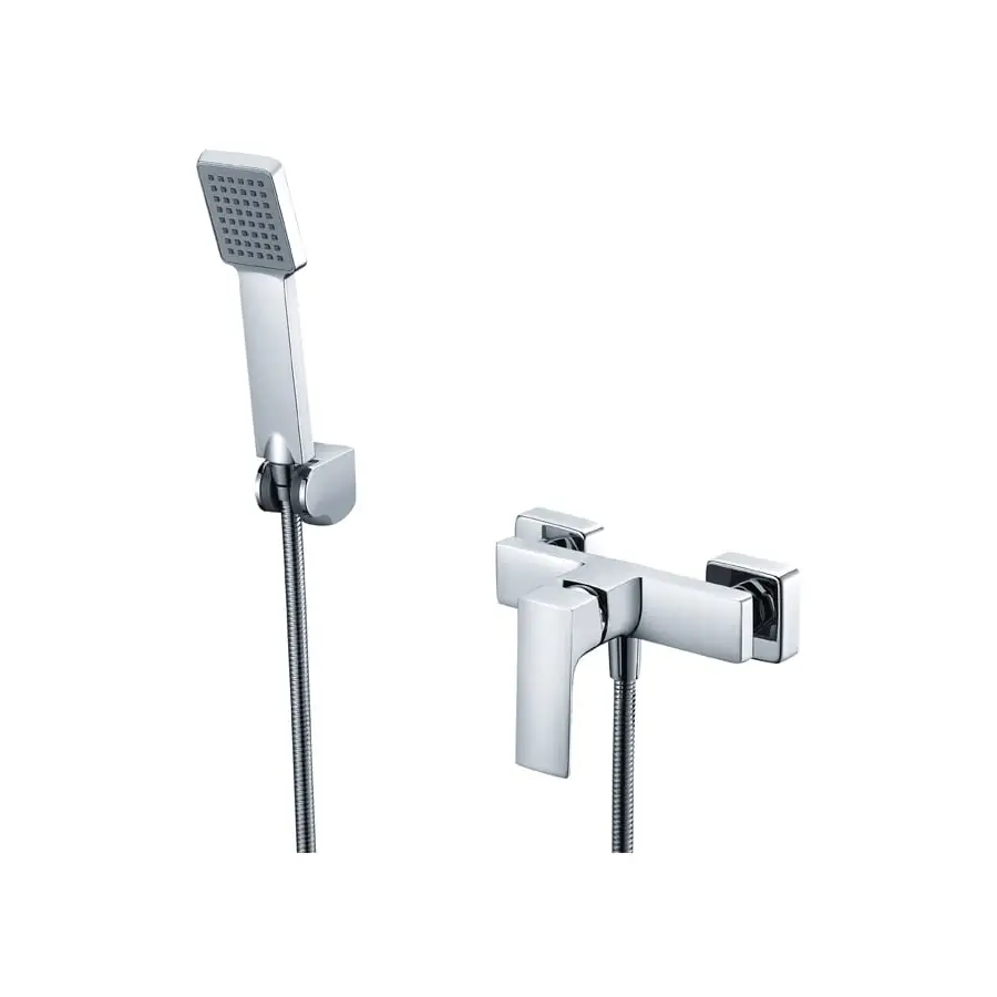 Chrome single handle shower kit modern minimalist design closeup