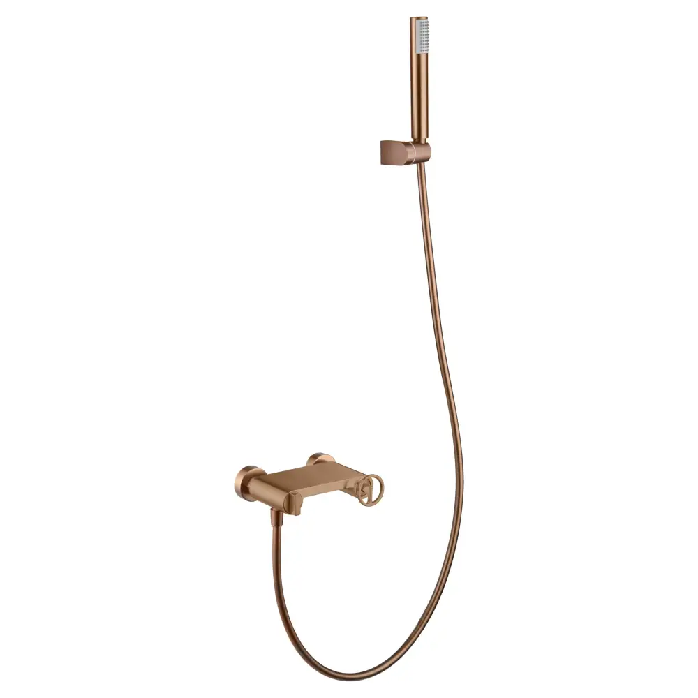 Brushed rose gold single handle shower kit with modern design details