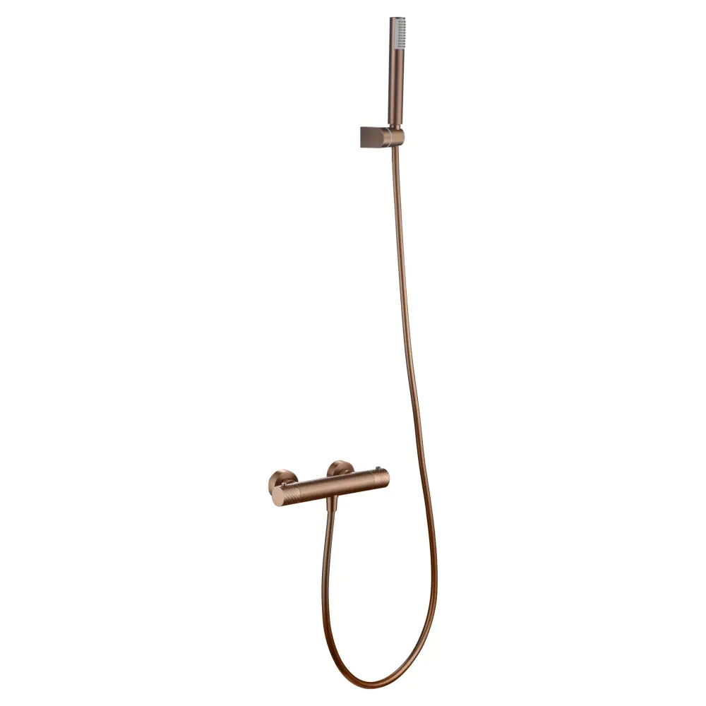 Genova brushed rose gold thermostatic shower set with modern fixtures