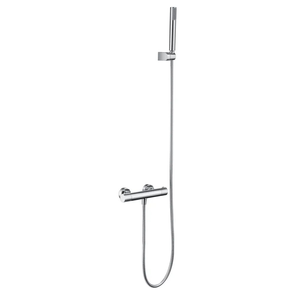Chrome thermostatic shower kit with modern minimalist design and sleek fixtures