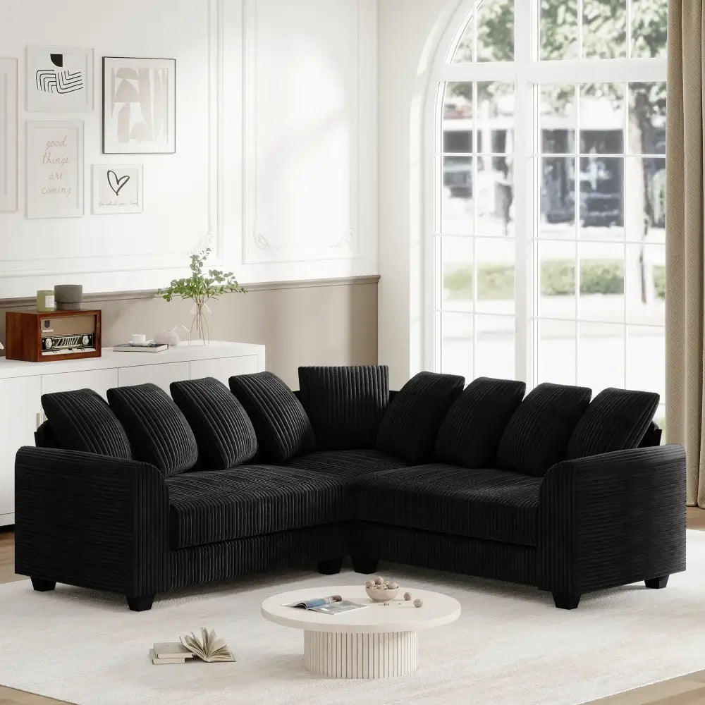L Shaped Corner Modular Cushion Sofa - Black - Sofa