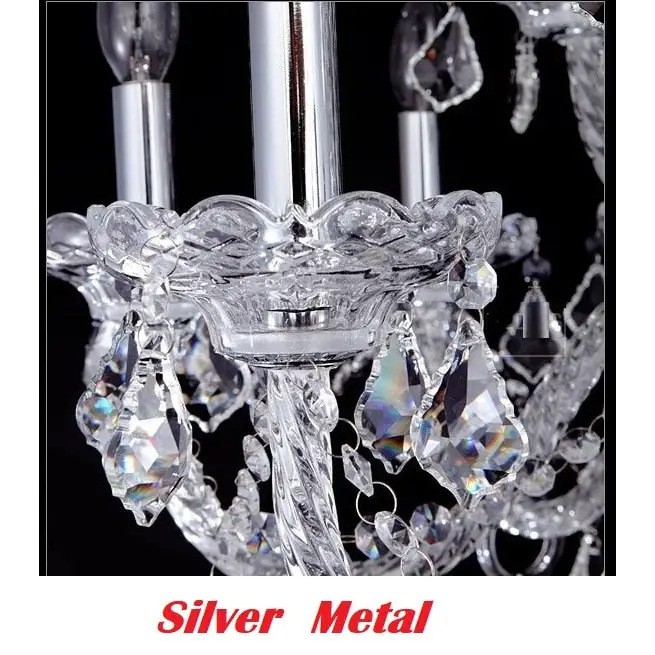 Large Crystal Tears Chandelier Lamp - 6 Arm Lights / Silver Transparent / Without Bulbs - Chandelier