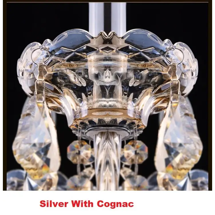 Large Crystal Tears Chandelier Lamp - 6 Arm Lights / Silver with cognac / Without Bulbs - Chandelier