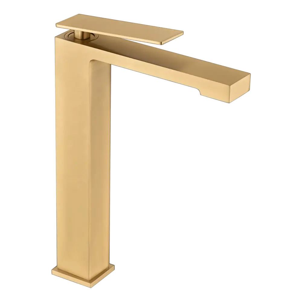 Pisa brushed gold tall basin faucet with single handle monomando design