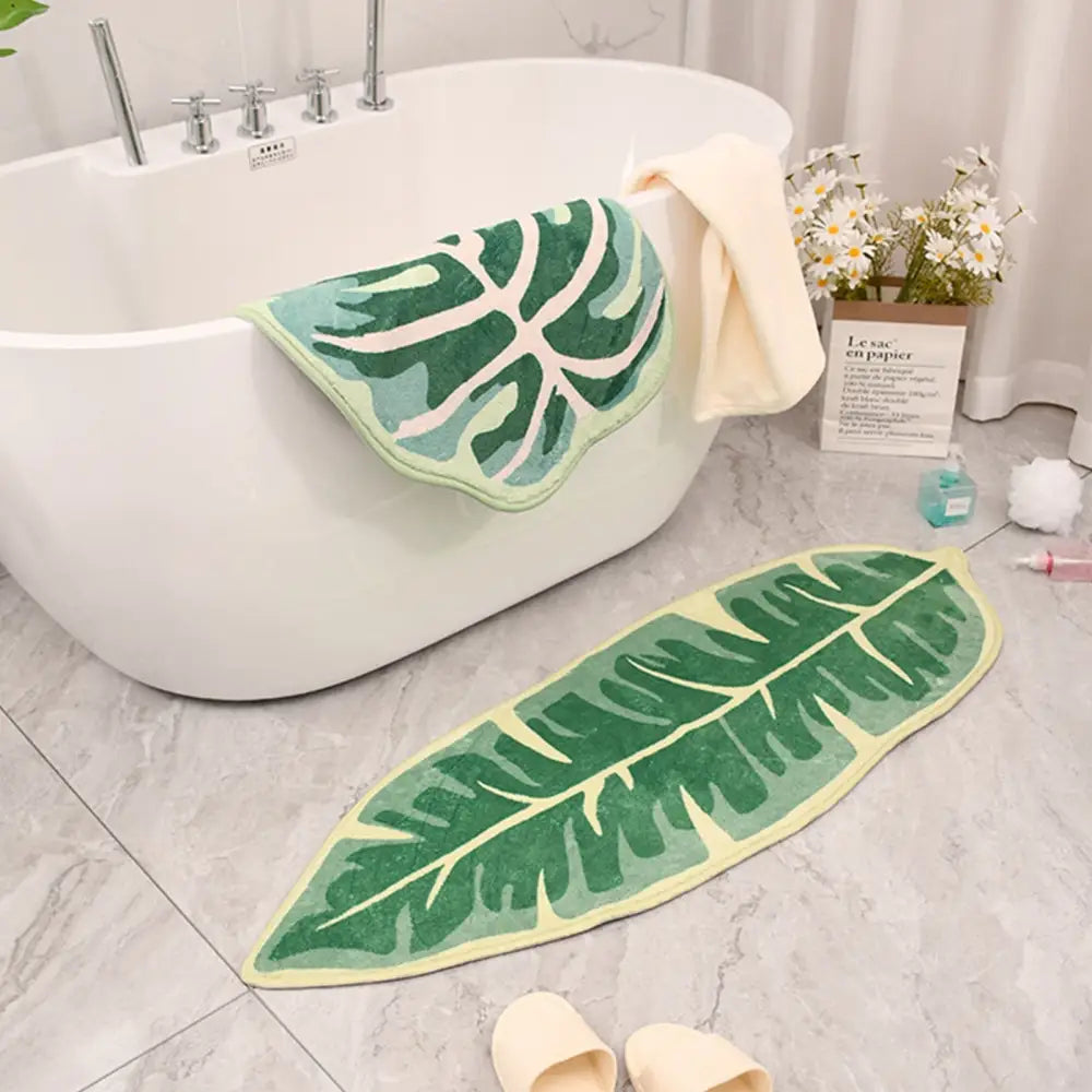 Leaf Shaped Soft Anti Slip Washable Carpet Bath Mat - Foot Mat