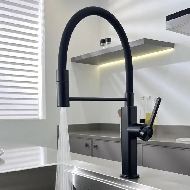 LED Panel Deck Mounted Flexible Hose Sink Kitchen Faucet - Black - No LED / G1/2 - Kitchen Faucets